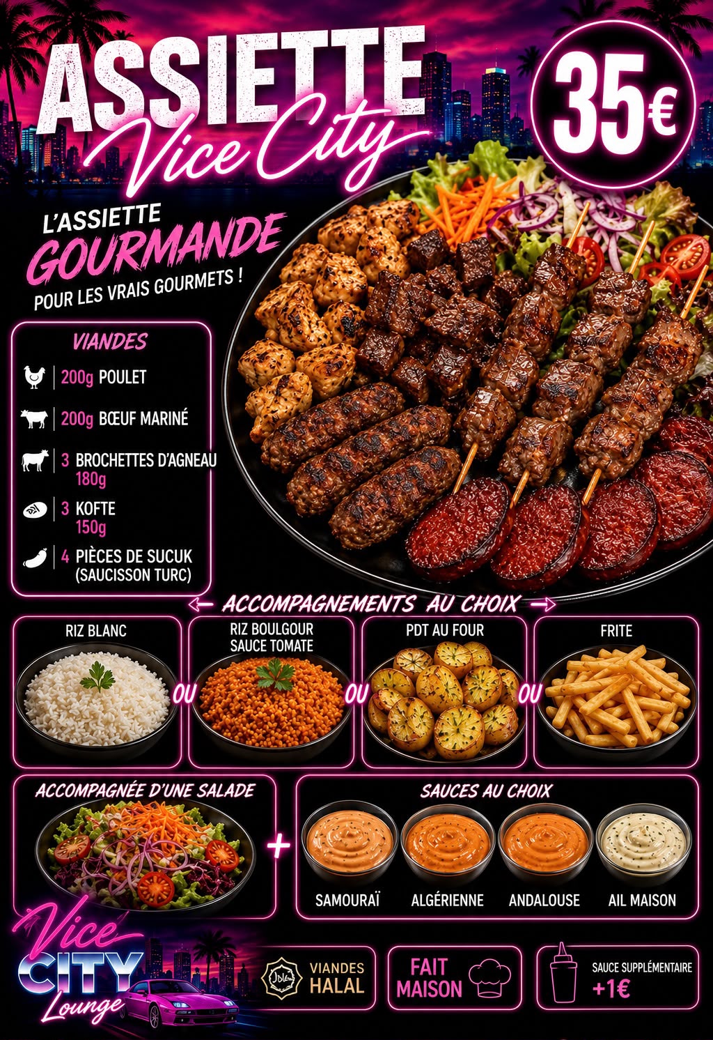 Menu Vice City Lounge — Assiettes